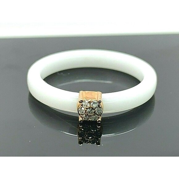 Engagement Promise Ring 0.05ctw Diamond Sterling Silver White Ceramic Si… - Picture 1 of 12